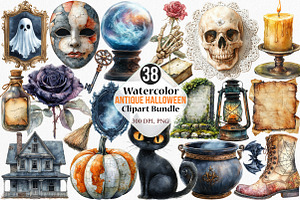 Watercolor Antique Halloween Clipart, an Illustration by Canvas Craft