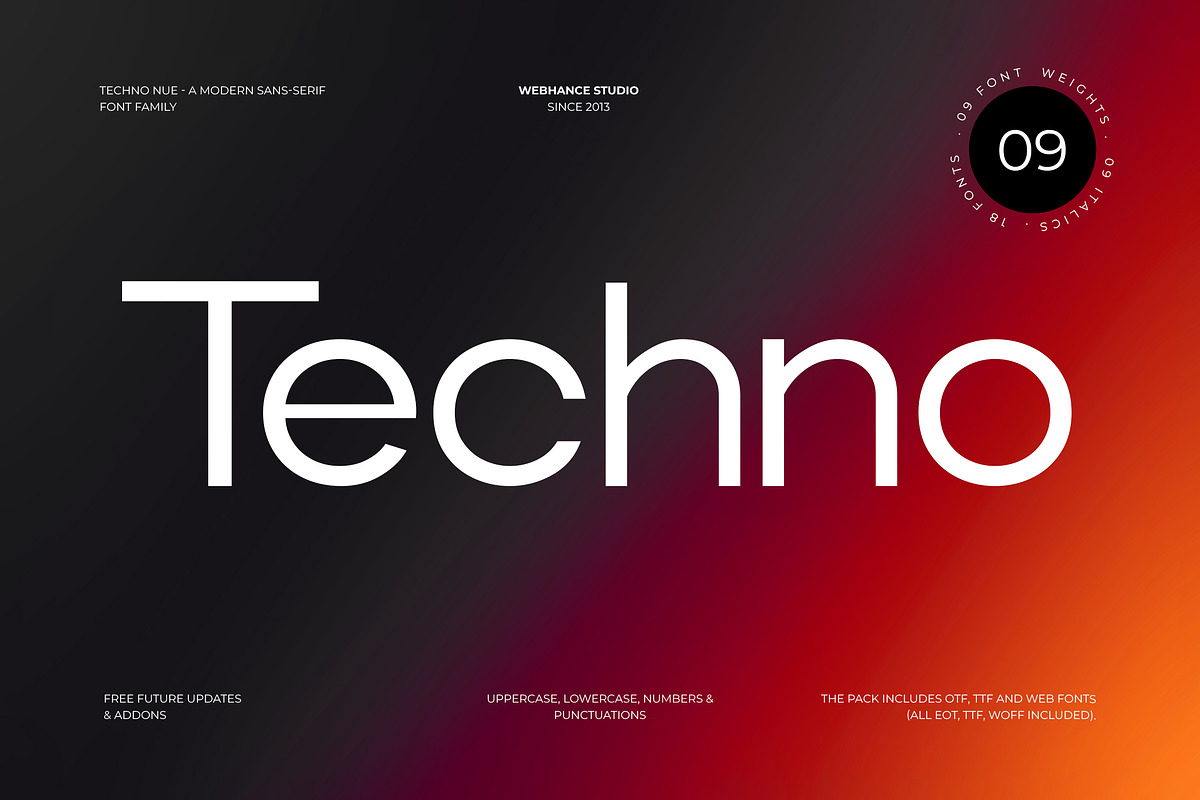 Techno Nue -  Modern Sans-Serif Font, a Sans Serif Font by Webhance Studio (Photo 1 of 12)