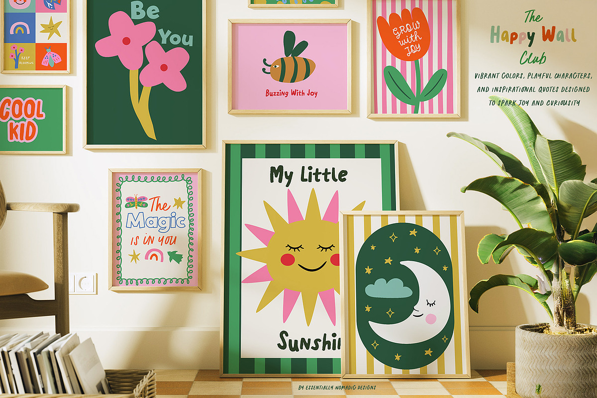 Happy Wall Vibrant Nursery Art Print, a Background Graphic by Essentially Nomadic (Photo 3 of 10)