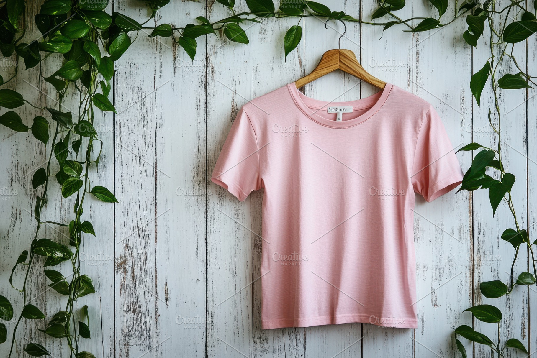 Pink T-shirt on Wooden Background wi, a Background Photo by Pixeness Studio