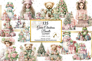 Shabby Green And Pink Christmas PNG