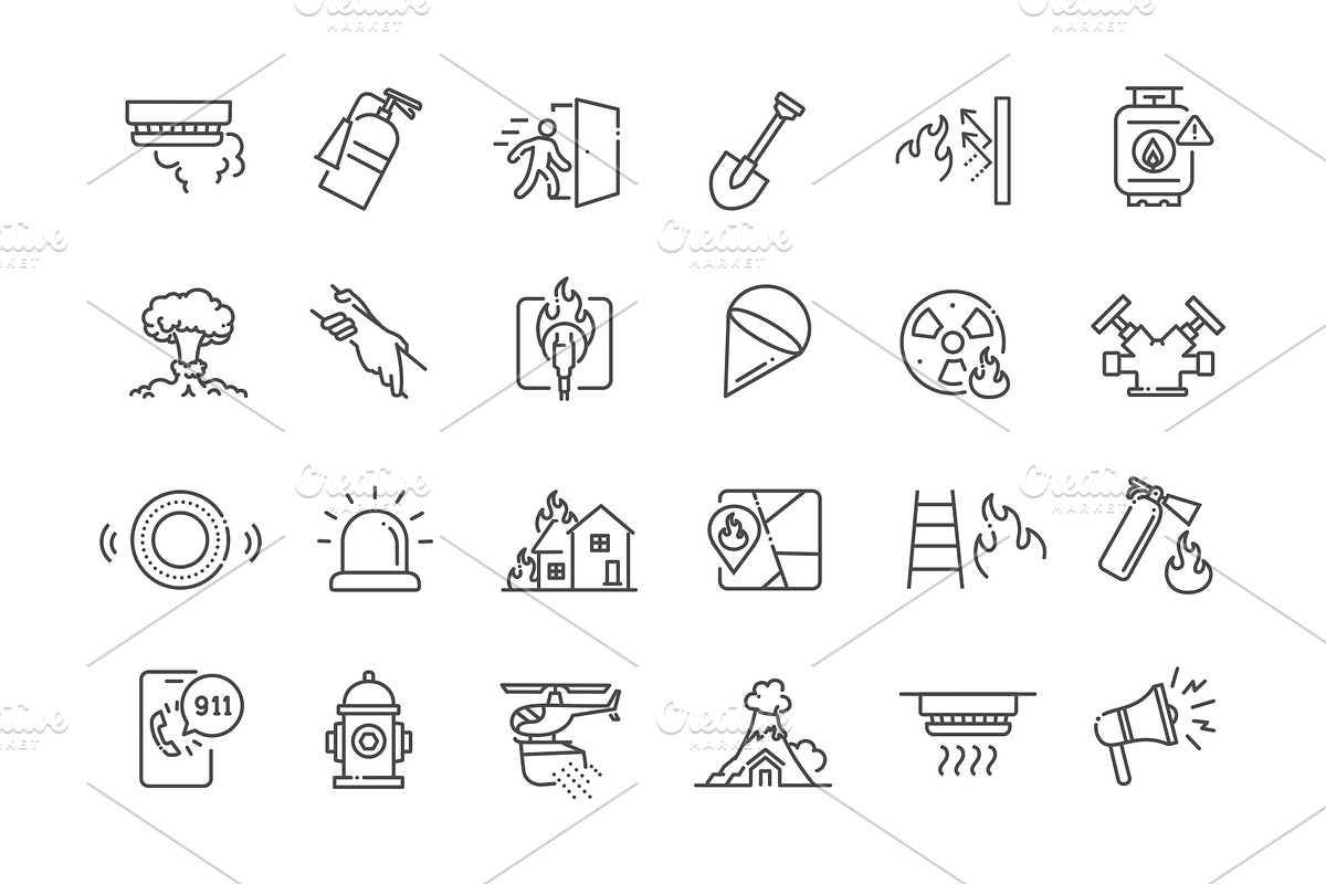 Firefighter Outline Icons Set, an Outline Icon by Tettygreen (Photo 2 of 2)