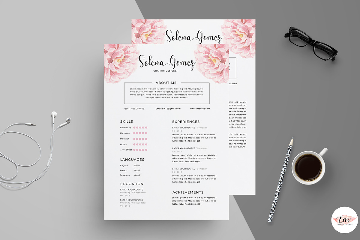 Elegant Floral CV Template, a Stationery Template by Emaholic Template (Photo 2 of 5)