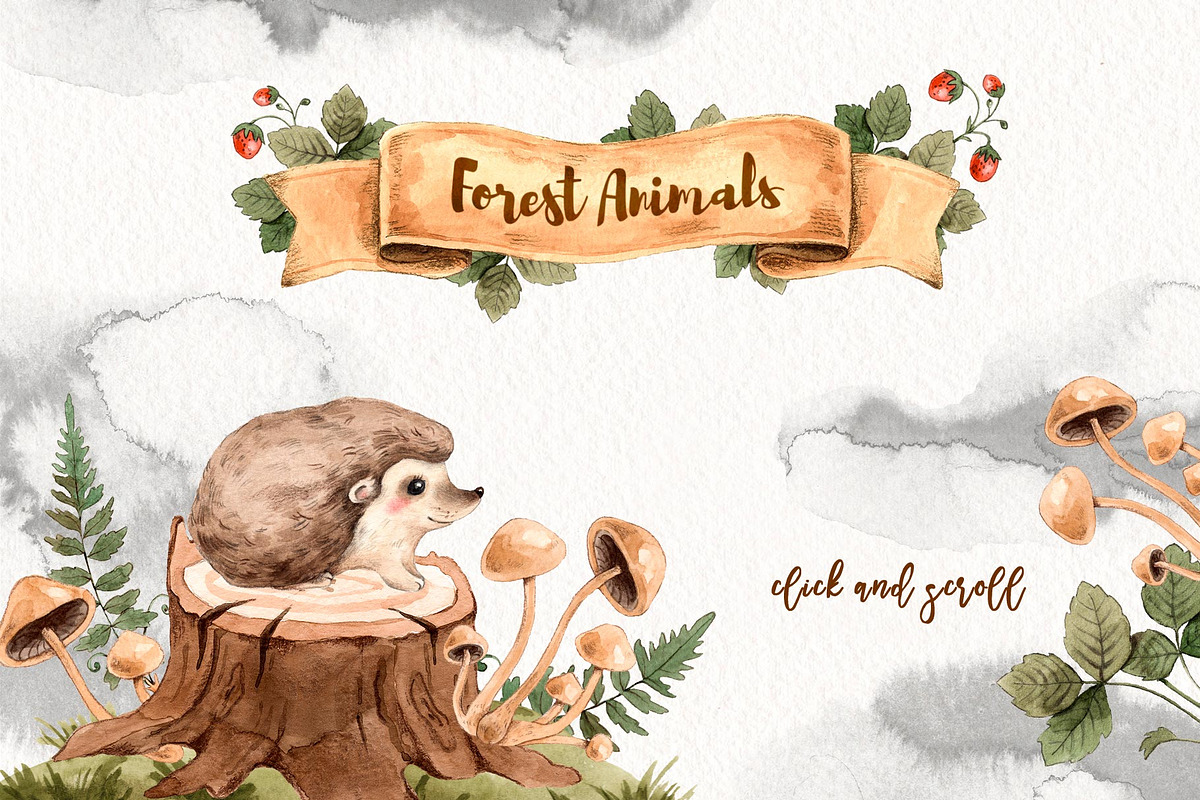 Watercolor Forest Little Animals set, an Animal Illustration by Alamella (Photo 2 of 17)