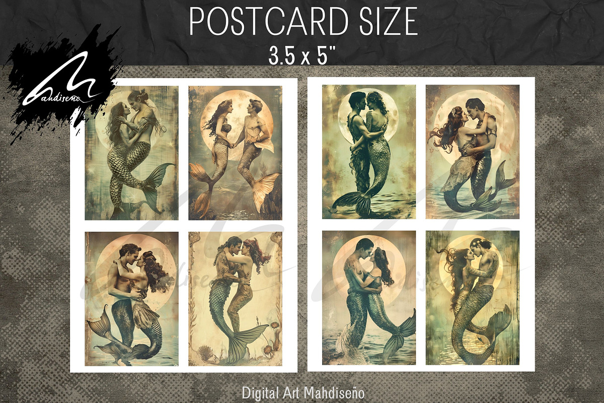 Vintage Mermaid Couple, Paper Print, a Person Illustration by Digital Art Mahdiseño (Photo 8 of 9)