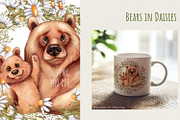 Bears in Daisies Clipart PNG, an Animal Illustration by Gribanessa (Thumbnail 3 of 4)