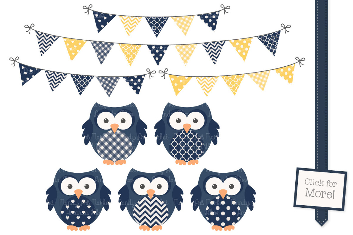 Navy & Lemon Vector Owls & Papers, an Animal Illustration by Amanda Ilkov (Photo 2 of 3)