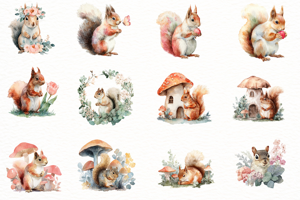 Watercolor Spring Squirrel Clipart, an Illustration by Designworld (Photo 5 of 6)