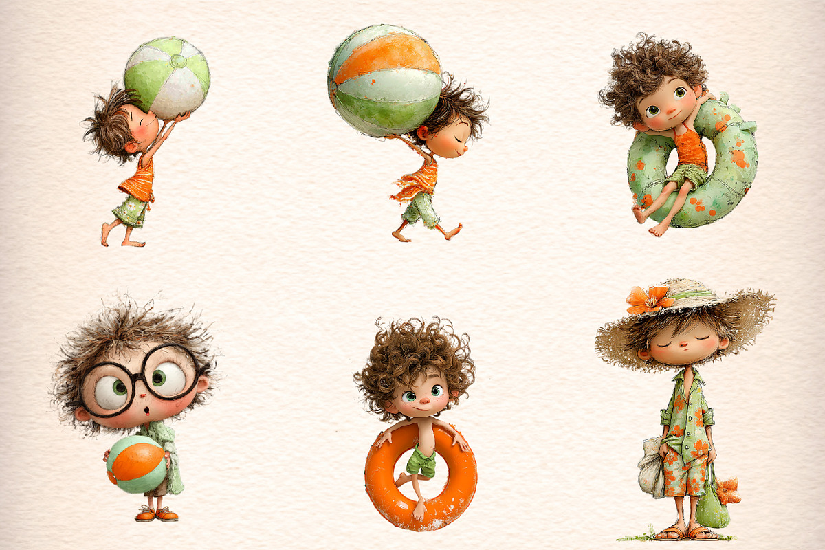 Funny Summer Beach Kids Clipart, an Illustration by Digital Artistic99 (Photo 4 of 11)