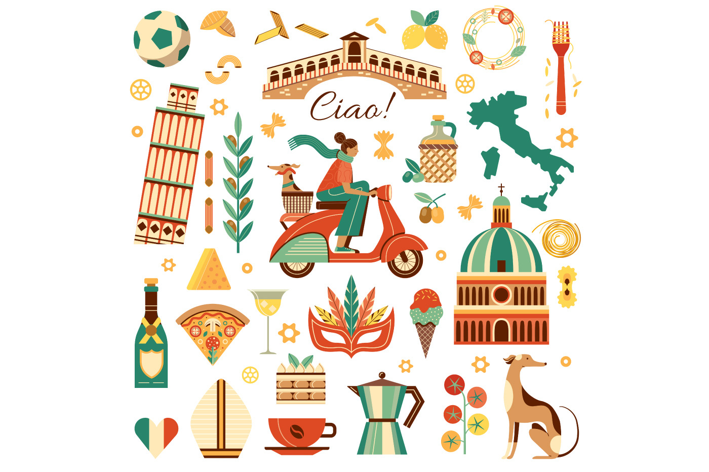 Travel Italy Design Elements Set, an Object Illustration by Alex Krugli