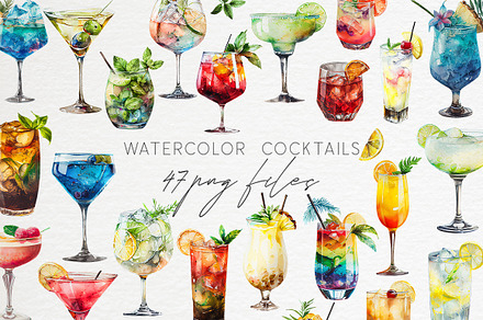 Watercolor cocktails clipart PNG, a Food Illustration by Dashadraws.art