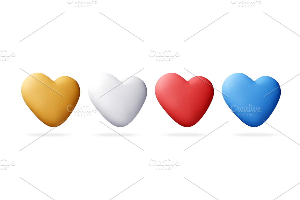 Colorful 3D hearts in a row., an Object Illustration by Abscent