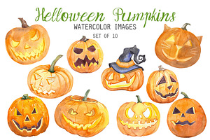 Watercolor Halloween Pumpkins, an Illustration by YesFoxy