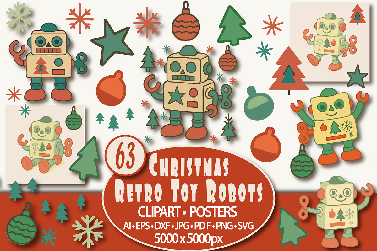 Retro Christmas Toy Robots Graphics, an Object Graphic by Blynn Pippen (Photo 1 of 26)