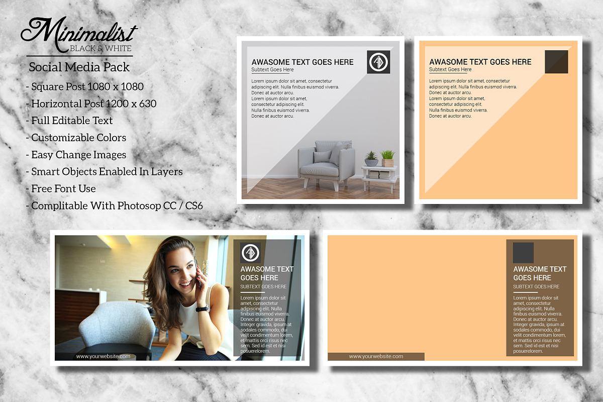 Black & White Social Media Pack, a Social Media Template by Artha Desain (Photo 2 of 5)