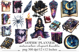 Watercolor Gothic Planner Lover, an Illustration by Designking