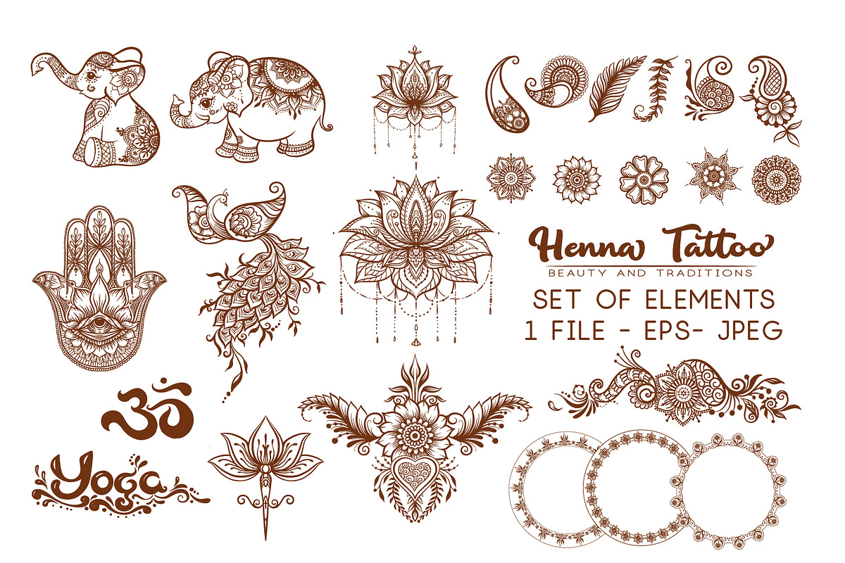 Henna Tattoo Collection, an Object Graphic by Elen-Lane