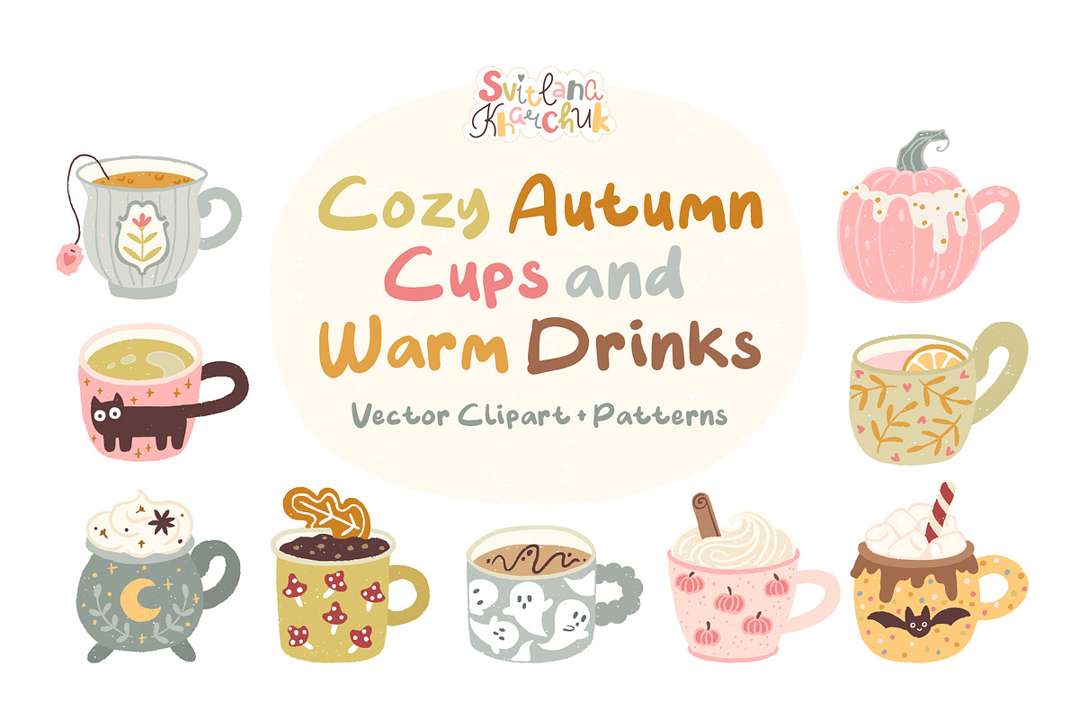 Cozy Autumn Cups and Warm Drinks, a Seasonal Illustration by Svitlana Kharchuk (Photo 1 of 13)