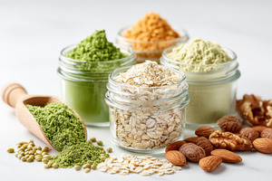 Natural powders and nuts for healthy cooking, a Food & Drink Photo by AlyaAnd