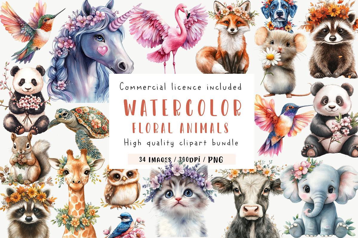 Floral Animals Clipart, an Illustration by CreationArt (Photo 1 of 9)