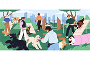 Pet owners training dogs at park, an Animal Illustration by PaperTrident (Thumbnail 1 of 2)