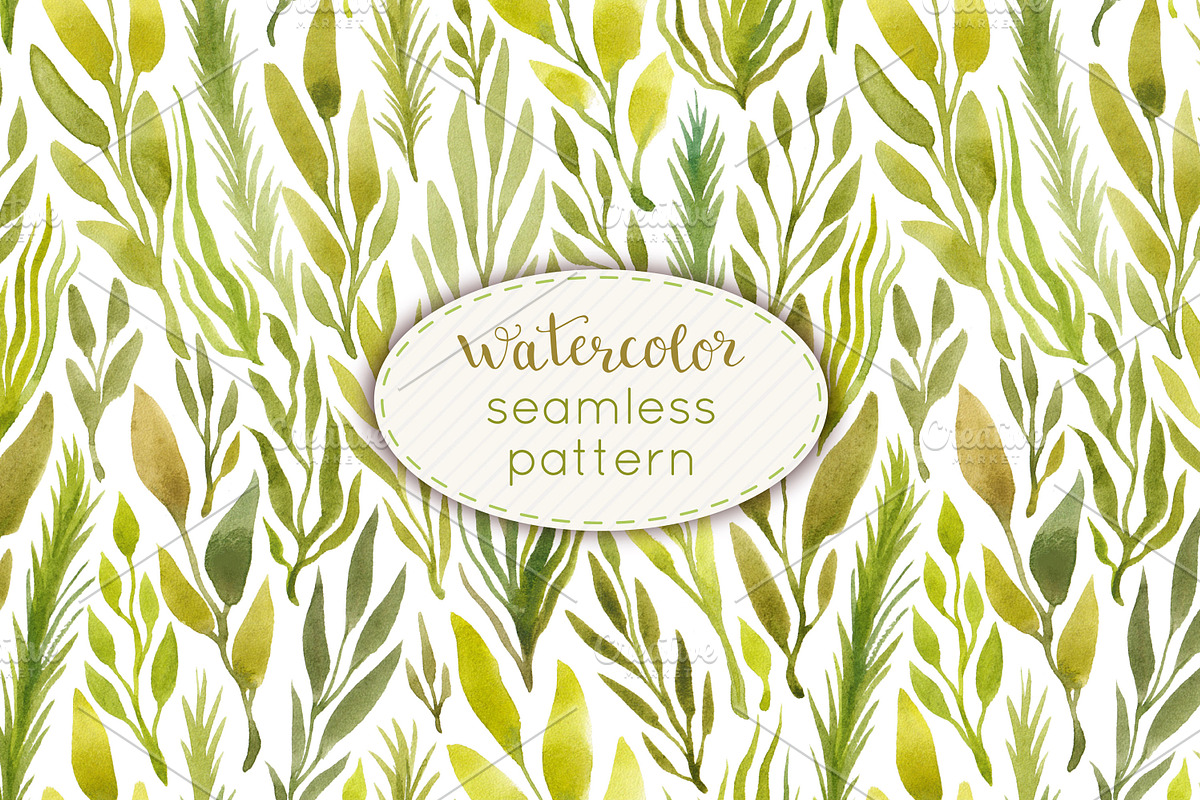 Watercolor herbs seamless pattern, a Pattern Graphic by IreneArt illustrations (Photo 1 of 5)