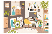 Artist room interior, cozy workplace, a Decorative Illustration by Good Studio (Thumbnail 1 of 3)