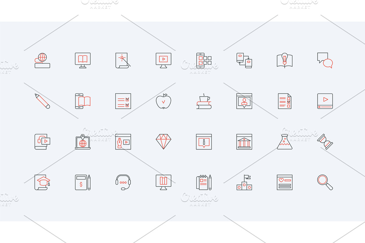Online learning training via icons, an Education Illustration by Lemberg Vector