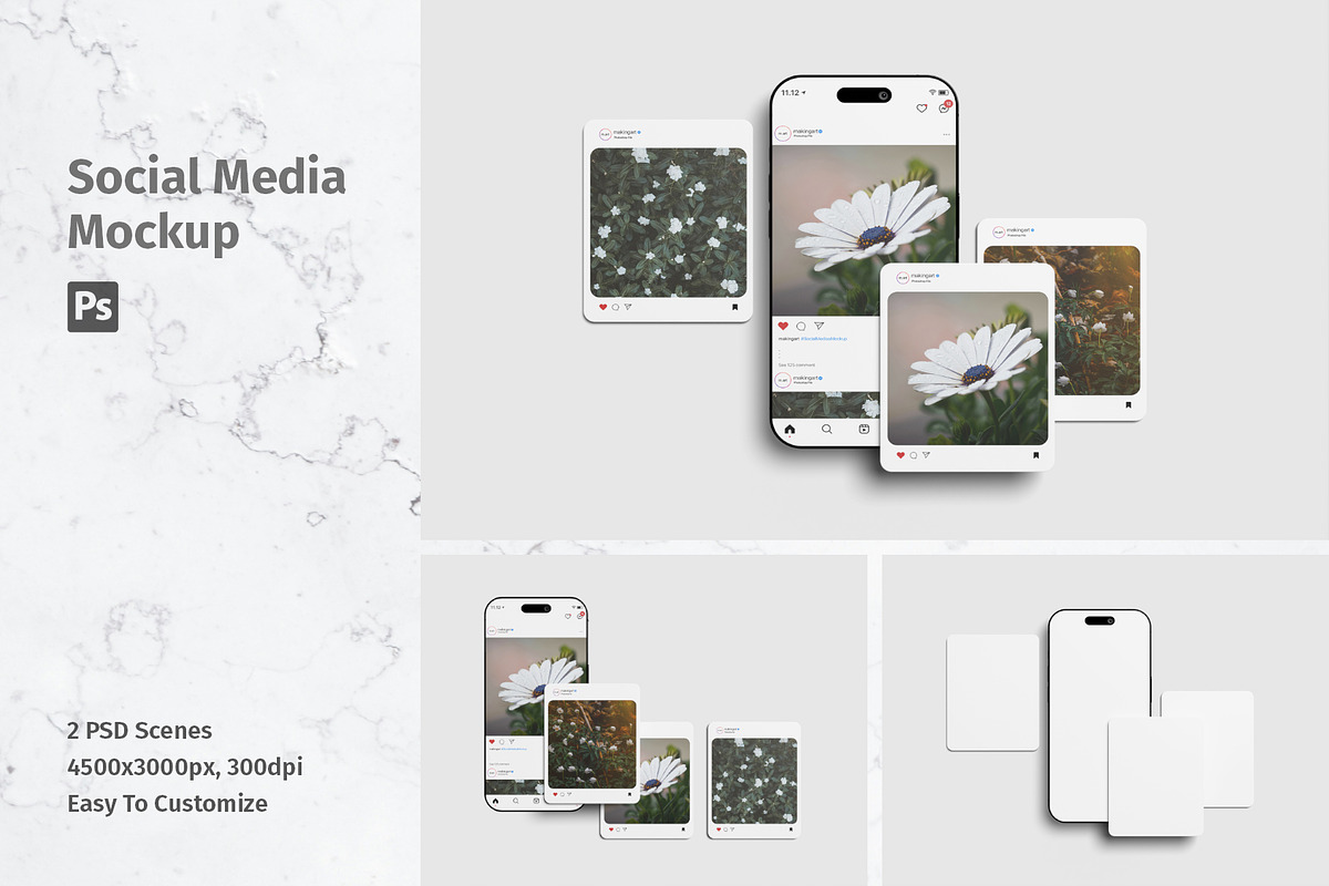 Realistic Social Media Mockup PSD, an Advertising Mockup by MA-KING_ART (Photo 1 of 5)