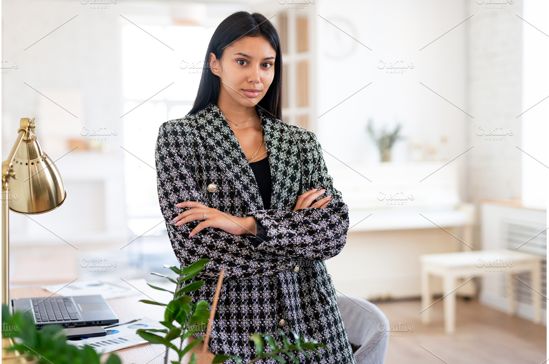 Woman Standing in her Home Office, a Person Photo by undrey