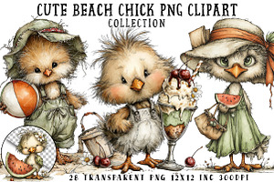 Cute Beach Chick PNG Clipart, a Seasonal Illustration by OK Design