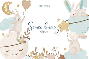 Space Boho Bunny Clipart PNG