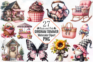 Black and Pink Gingham Summer Clipar, a Seasonal Illustration by RobertsArt