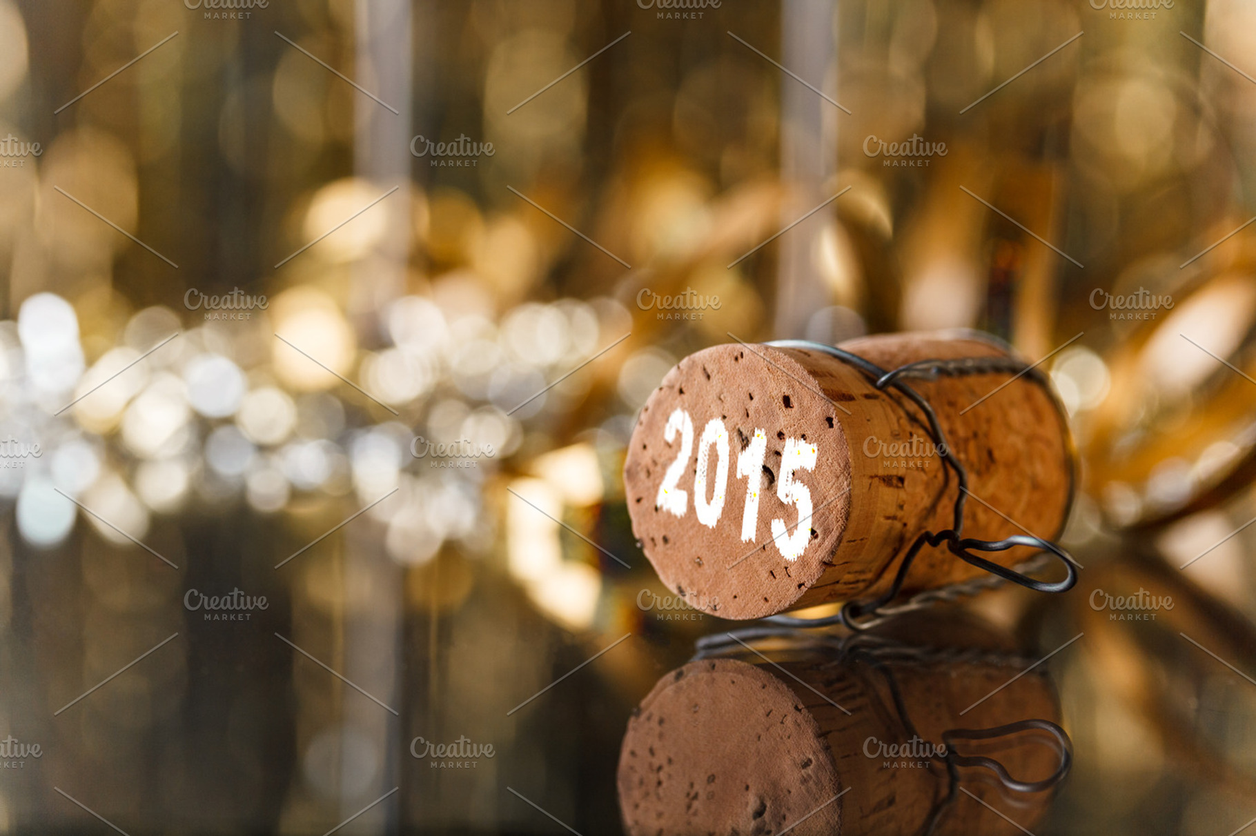 Champagne cork containing new, eve, and stamp