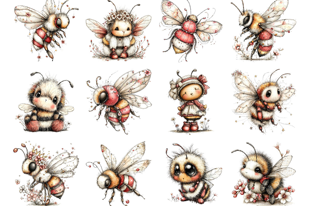 Whimsical Spring Bee Clipart, an Illustration by Designking (Photo 2 of 5)
