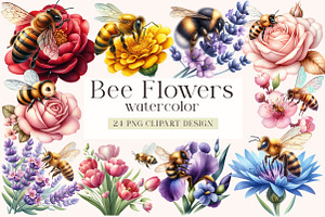 Bee Flowers Sublimation Clipart, an Illustration by DreamArtGraphic