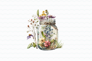 Flowers In Jar Watercolor