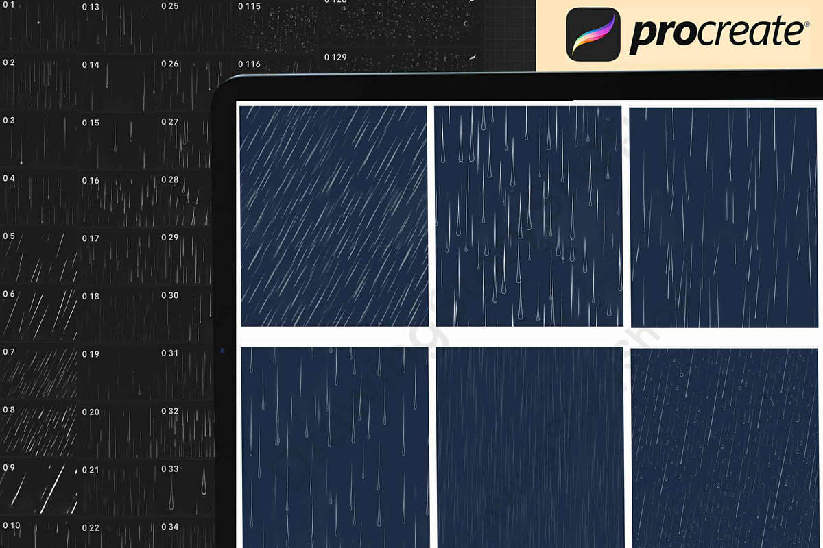 150 Procreate Rain Textures Brushes, a Brush Add-On by DrawingStoryShop (Photo 3 of 6)