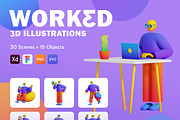 WORK3D Character Illustrations, an Object Graphic by Rakata Studio (Thumbnail 1 of 6)