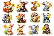 Cute Animals with Daffodils Flowers, an Illustration by Dream Creation (Thumbnail 2 of 4)