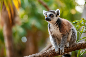 Close-up of a lemur on a branch, an Animal Photo by AlyaAnd