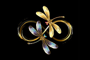 Infinity With Two Golden Dragonflies