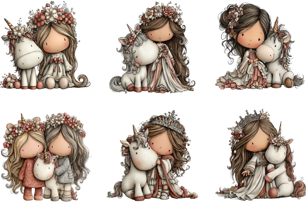 Whimsical Princess and Unicorn Clipa, an Illustration by CraftArtStudio (Photo 2 of 6)