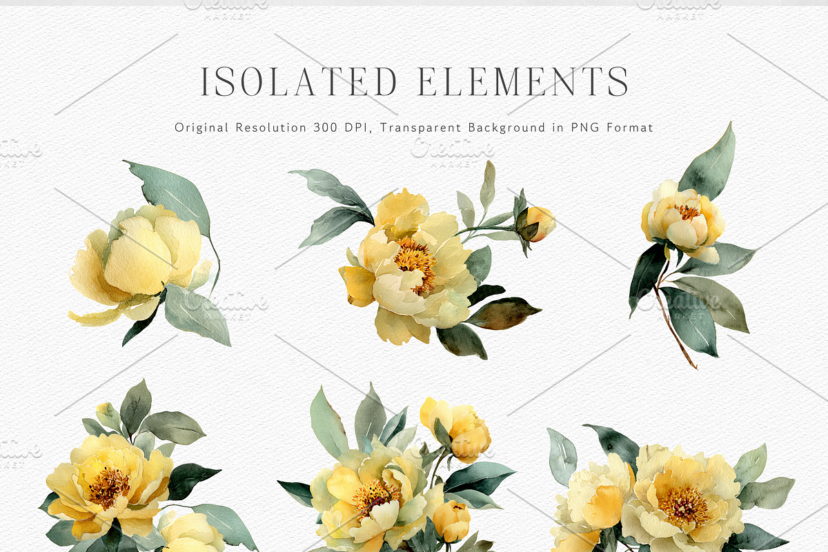 Watercolor Yellow Peony Bouquet, a Decorative Illustration by ThaismotaCreativeCo (Photo 8 of 11)