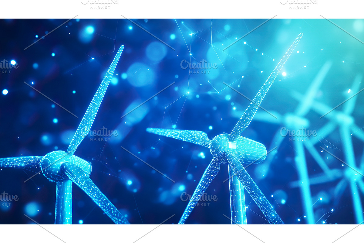 Futuristic wind turbines in blue, a Technology Illustration by Lermont51