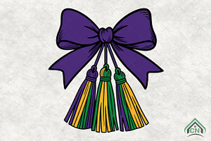 Mardi Gras Ribbon Bow PNG, an Illustration by Craft Nest