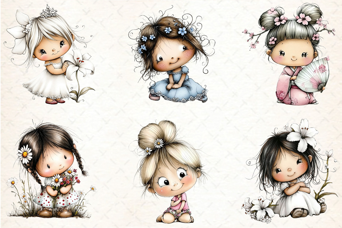 Flowers and Girls Clipart Bundle, an Illustration by DreamCafeArt (Photo 8 of 8)