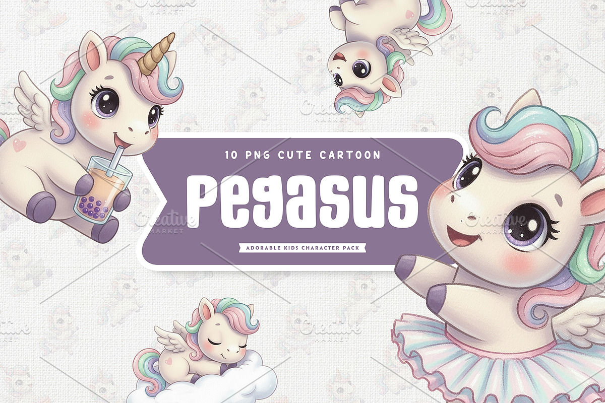 Little Pegasus Cute Cartoon, an Animal Illustration by Gohsantosa (Photo 1 of 4)