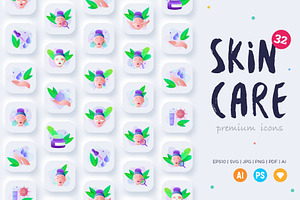 Skin Care | 32 Icons Set Hand Drawn, an Outline Icon by Marina Silence