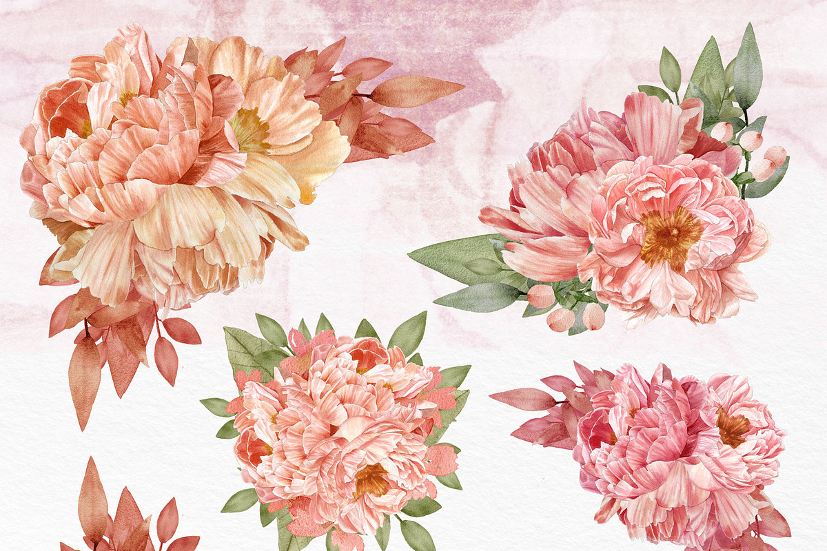 LivingCoral Watercolor Flowers, an Illustration by May • SHO (Photo 9 of 13)
